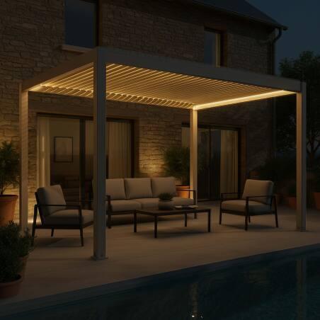Motorisierte Freistehend Pergola 4x3 m aus Aluminium creme mit LED-Beleuchtung  (2/5)