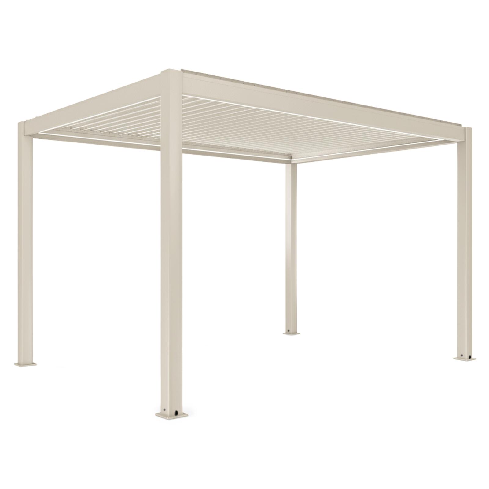 Motorisierte Freistehend Pergola 4x3 m aus Aluminium creme mit LED-Beleuchtung und mit Markise