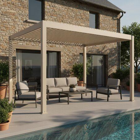 Motorisierte Freistehend Pergola 4x3 m aus Aluminium creme mit LED-Beleuchtung und mit Markise (2/6)