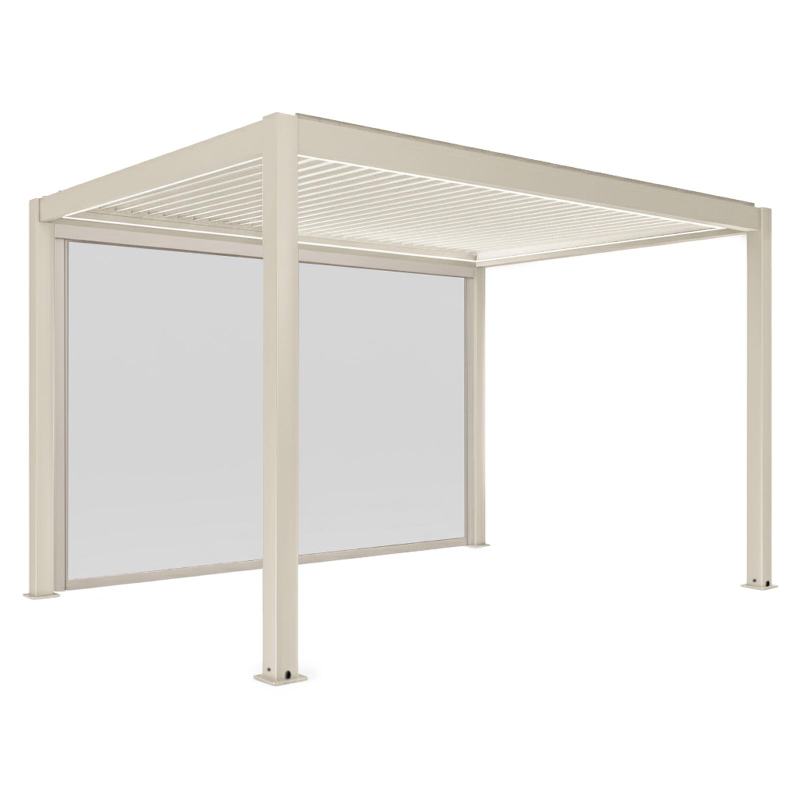Motorisierte Freistehend Pergola 4x3 m aus Aluminium creme mit LED-Beleuchtung und mit Markise