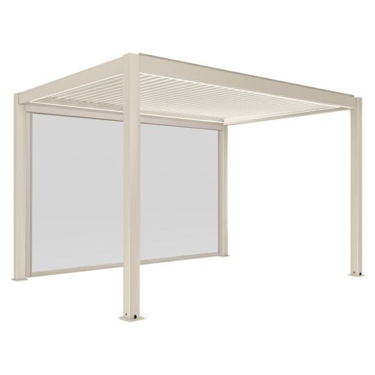 Motorisierte Freistehend Pergola 4x3 m aus Aluminium creme mit LED-Beleuchtung und mit Markise | Oviala