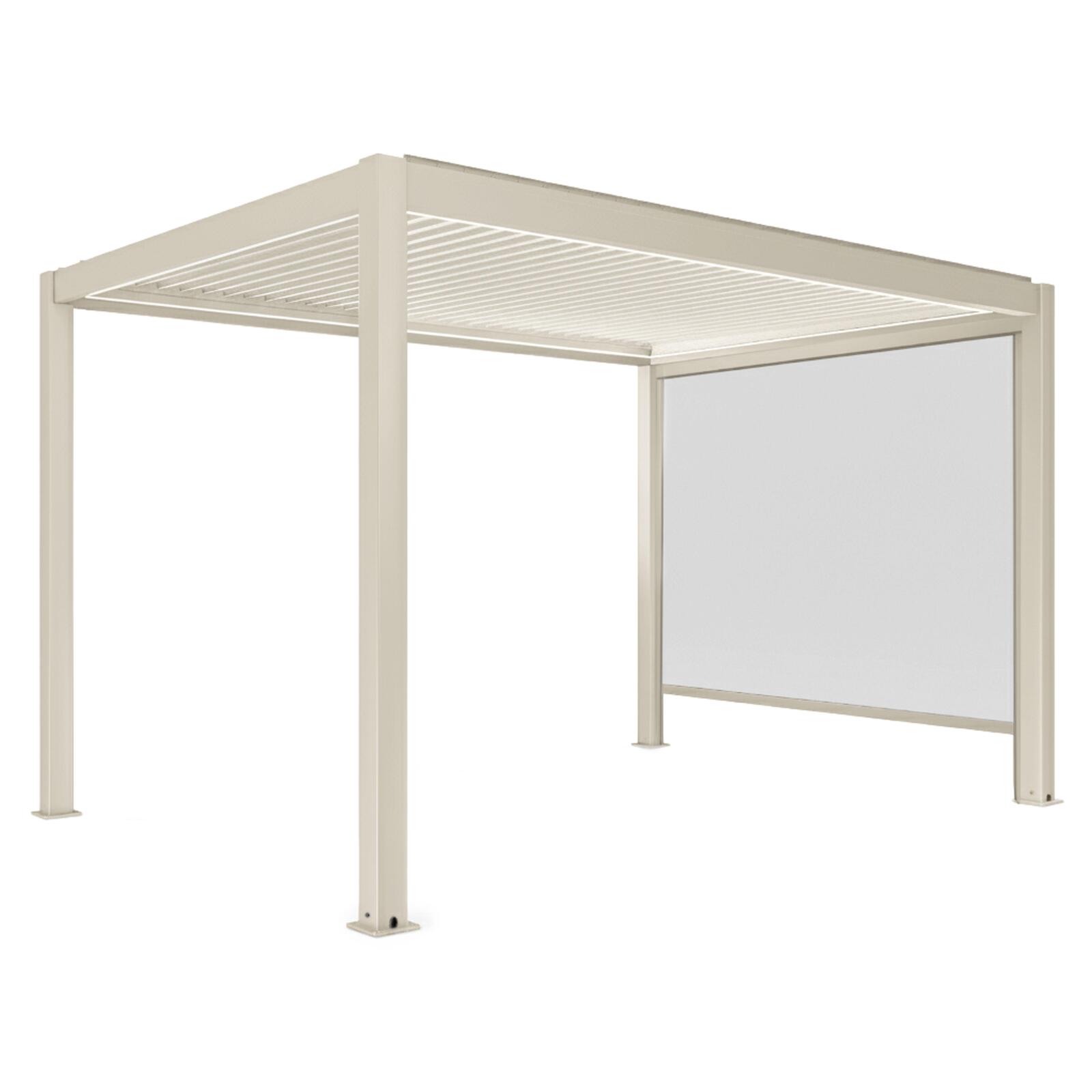 Motorisierte Freistehend Pergola 4x3 m aus Aluminium creme mit LED-Beleuchtung und mit Markise