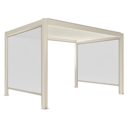 Motorisierte Freistehend Pergola 4x3 m aus Aluminium creme mit LED-Beleuchtung und mit Markise | Oviala