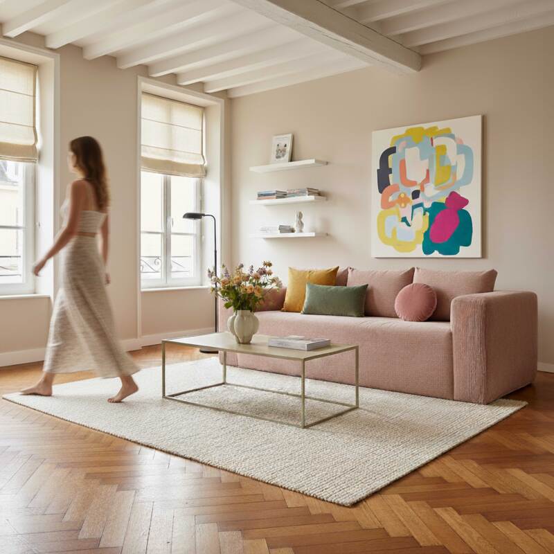 Sofa 3-Sitzer aus geripptem Stoff mit Kissen