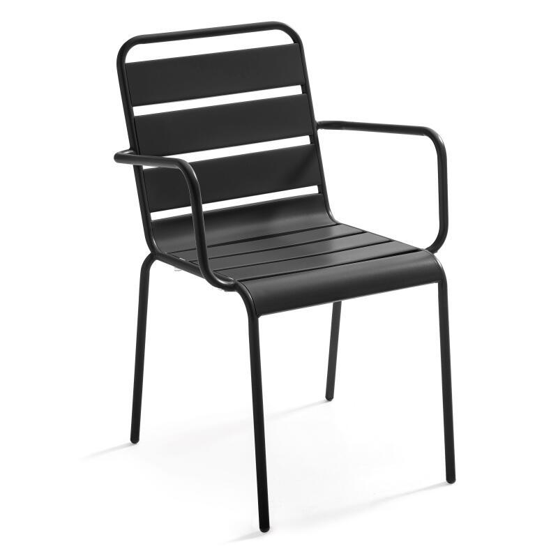 Rechteckiger Gartentisch 180 x 90 cm und 6 Stühle mit Armlehnen aus Metall