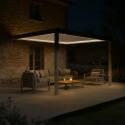 Motorisierte Wand-Pergola 4x3 m aus Aluminium creme mit LED-Beleuchtung mit Markise