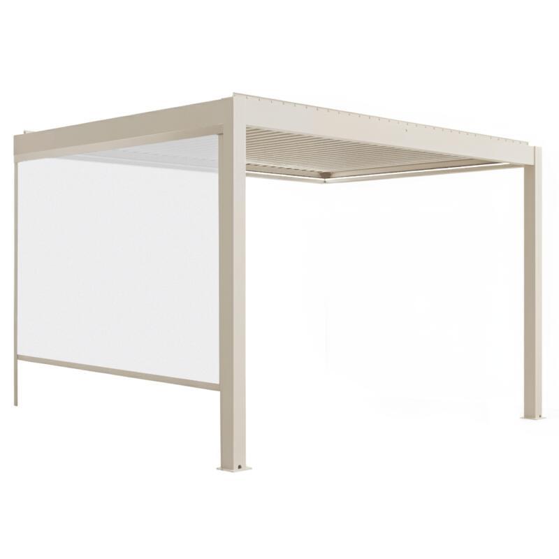 Motorisierte Wand-Pergola 4x3 m aus Aluminium creme mit LED-Beleuchtung mit Markise