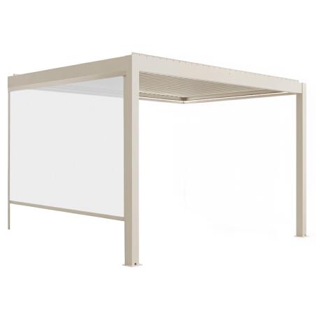 Motorisierte Wand-Pergola 4x3 m aus Aluminium creme mit LED-Beleuchtung mit Markise