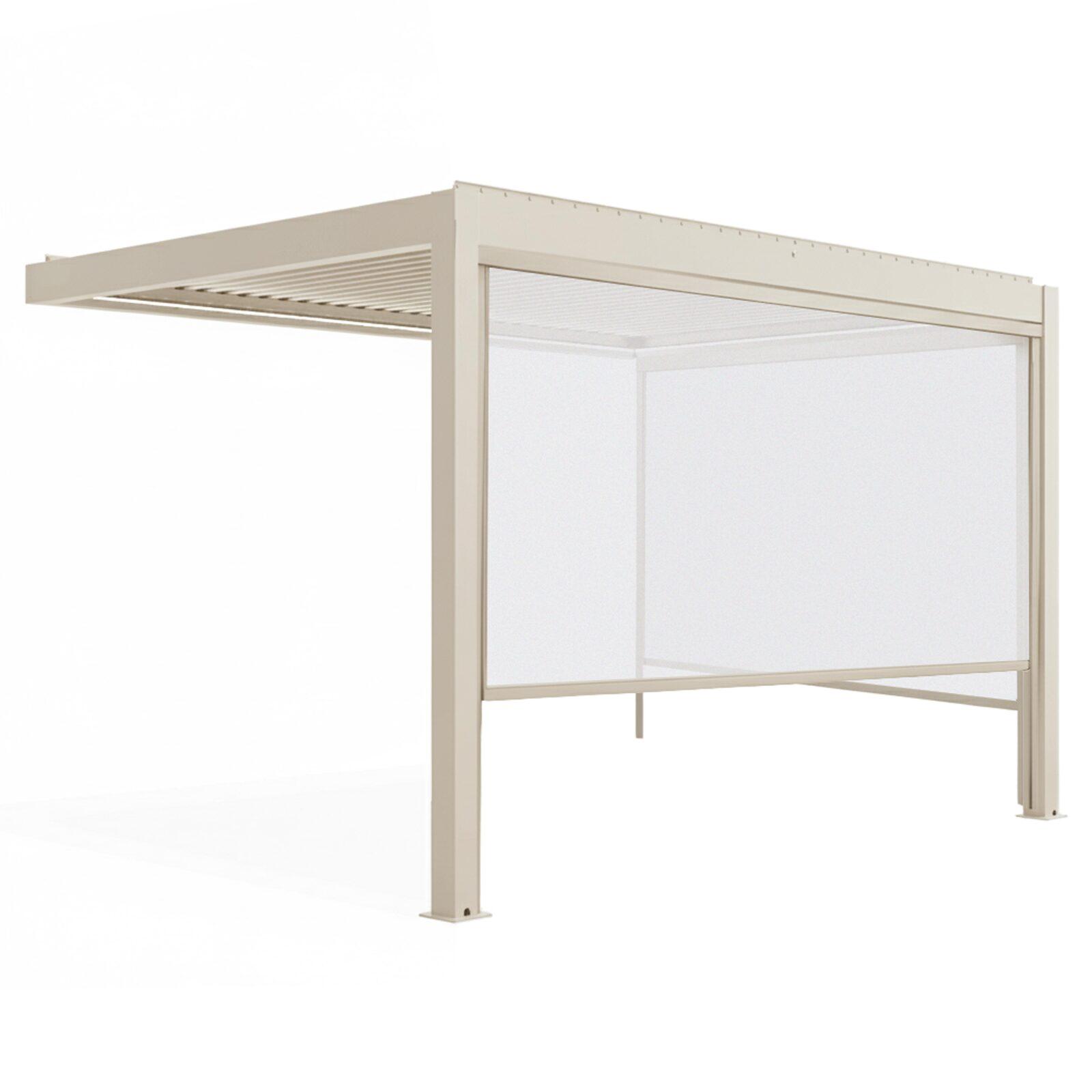 Motorisierte Wand-Pergola 4x3 m aus Aluminium creme mit LED-Beleuchtung mit Markise