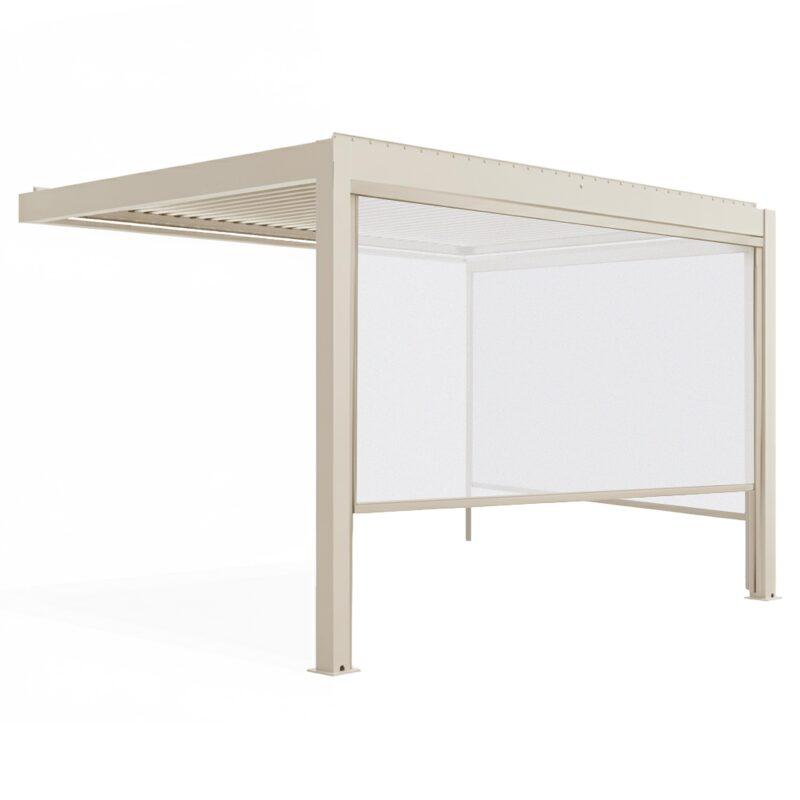 Motorisierte Wand-Pergola 4x3 m aus Aluminium creme mit LED-Beleuchtung mit Markise