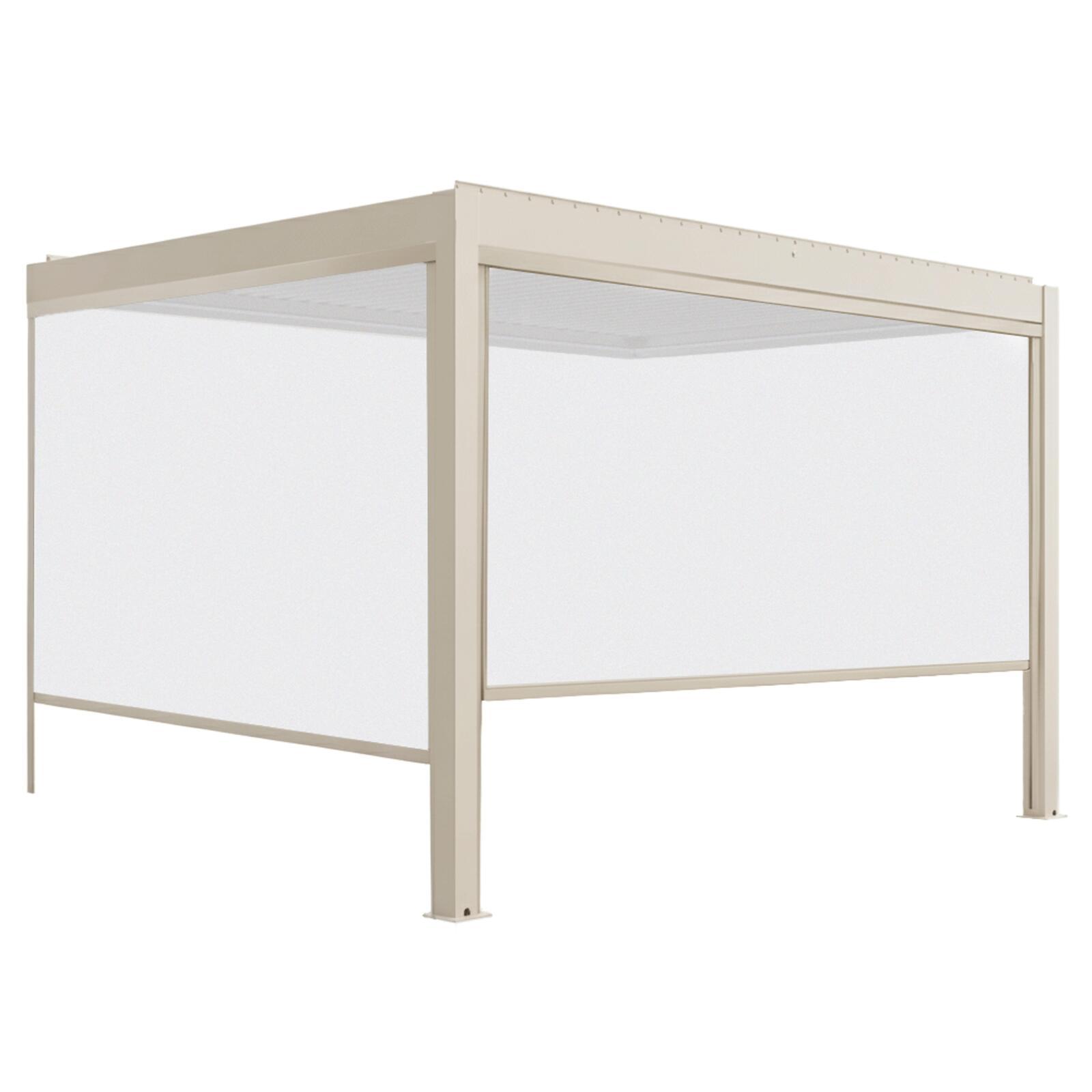 Motorisierte Wand-Pergola 4x3 m aus Aluminium creme mit LED-Beleuchtung mit Markise