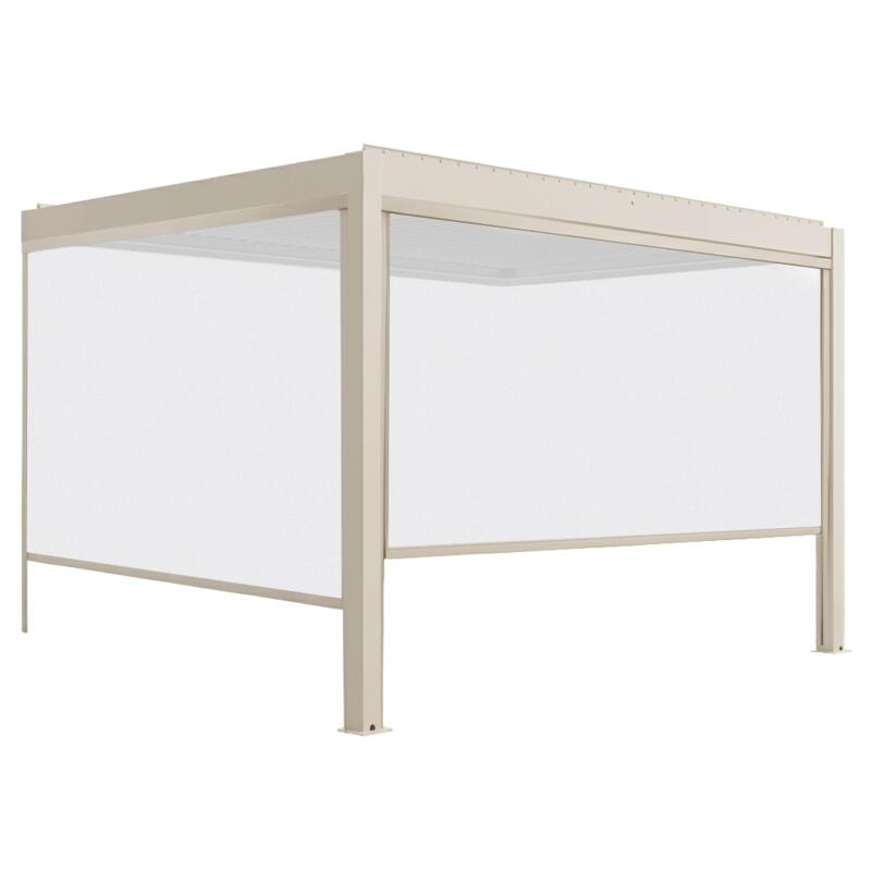 Motorisierte Wand-Pergola 4x3 m aus Aluminium creme mit LED-Beleuchtung mit Markise