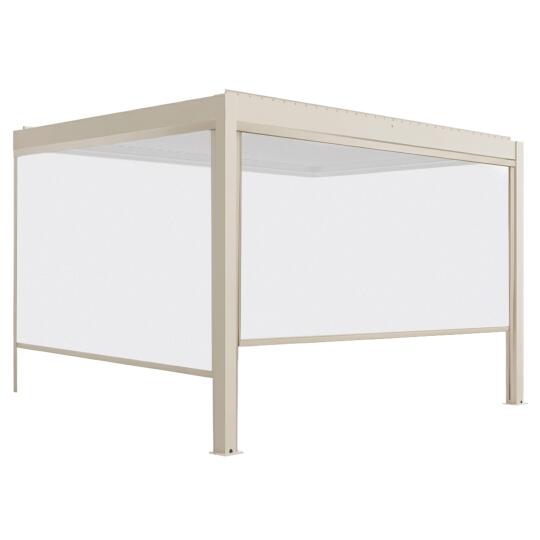 Motorisierte Wand-Pergola 4x3 m aus Aluminium creme mit LED-Beleuchtung mit Markise | Oviala