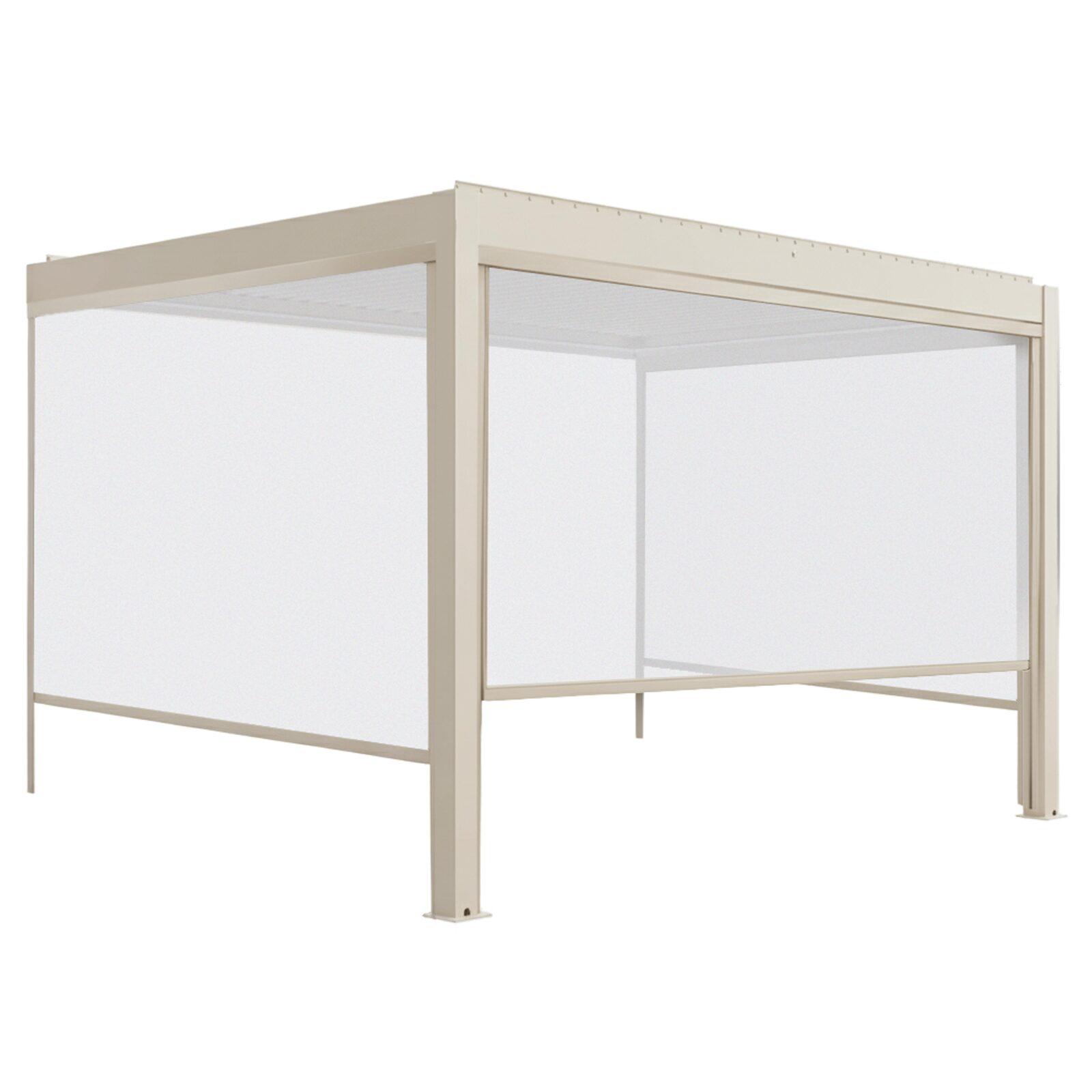 Motorisierte Wand-Pergola 4x3 m aus Aluminium creme mit LED-Beleuchtung mit Markise