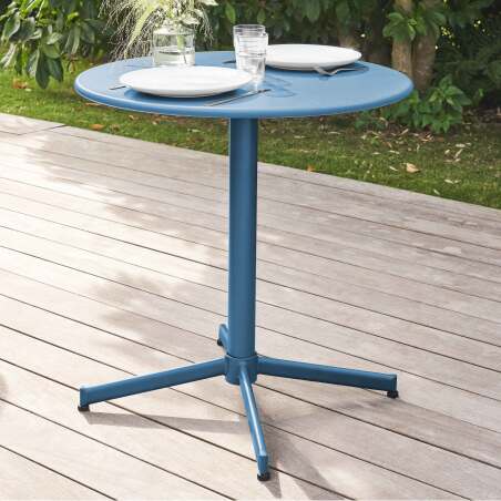 Gartentisch Bistro-Stil Rund verstellbarer aus Metall, 4 Personen, Ø70x72 cm