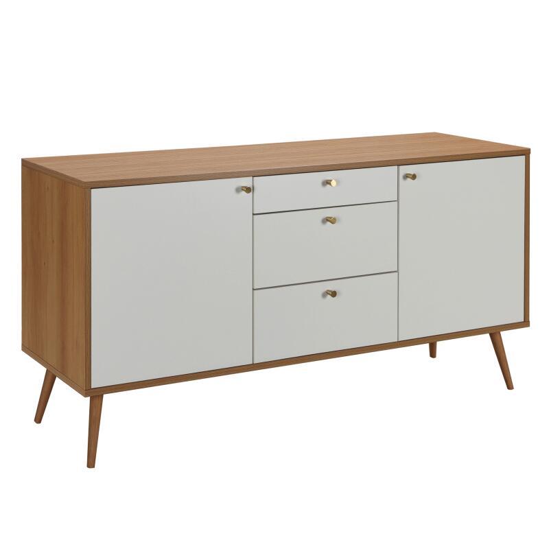 Sideboard in heller Holzoptik, 2 Türen, 3 Schubladen, 150 cm, skandinavischer Stil