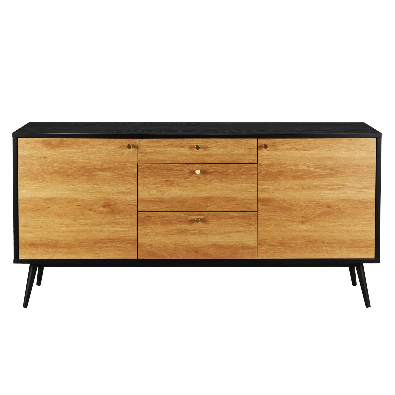 Sideboard in heller Holzoptik, 2 Türen, 3 Schubladen, 150 cm, skandinavischer Stil