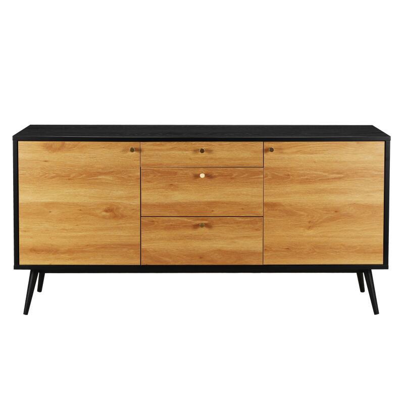 Sideboard in heller Holzoptik, 2 Türen, 3 Schubladen, 150 cm, skandinavischer Stil (2/6)