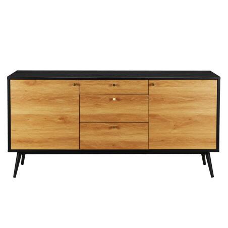 Sideboard in heller Holzoptik, 2 Türen, 3 Schubladen, 150 cm, skandinavischer Stil (2/6)