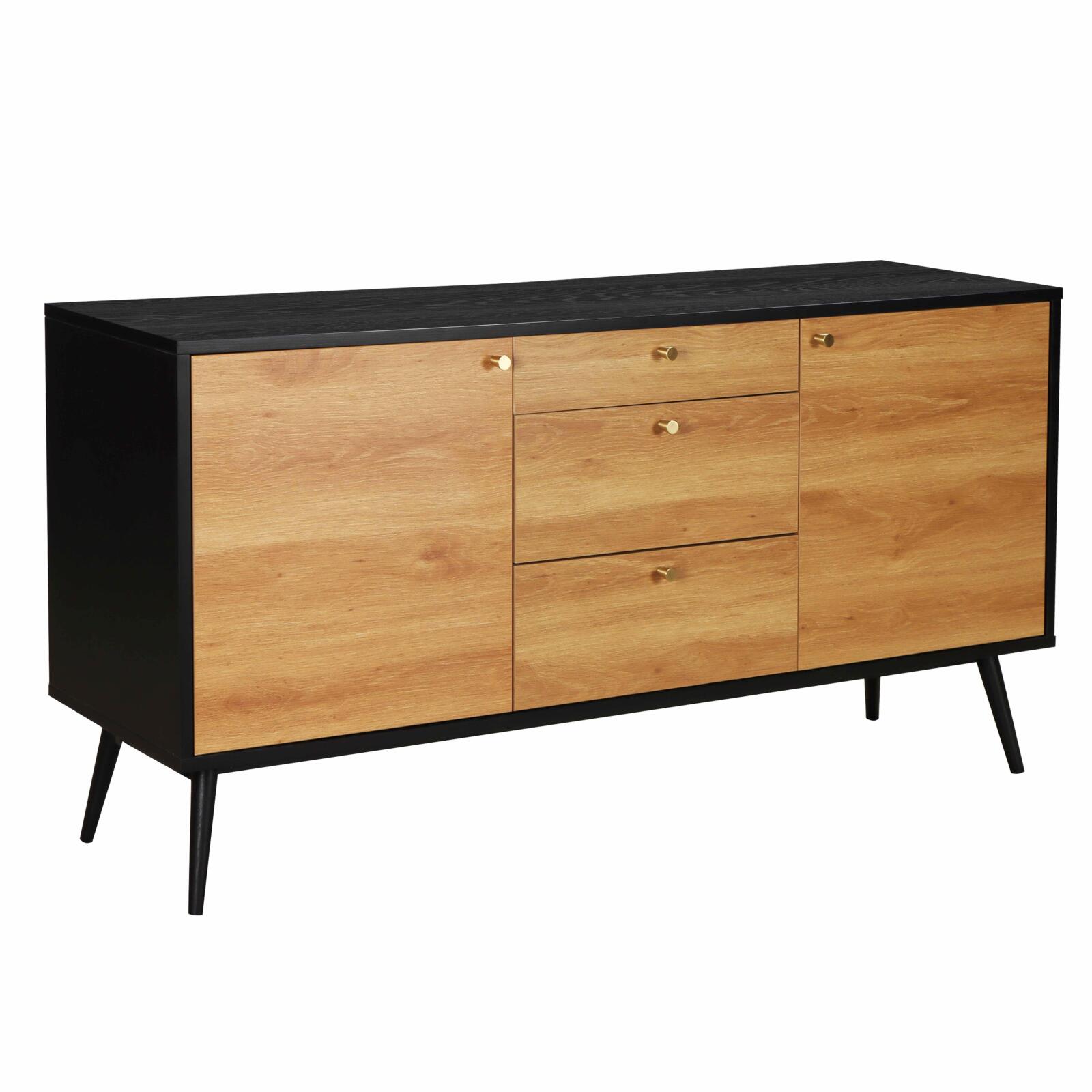 Sideboard in heller Holzoptik, 2 Türen, 3 Schubladen, 150 cm, skandinavischer Stil