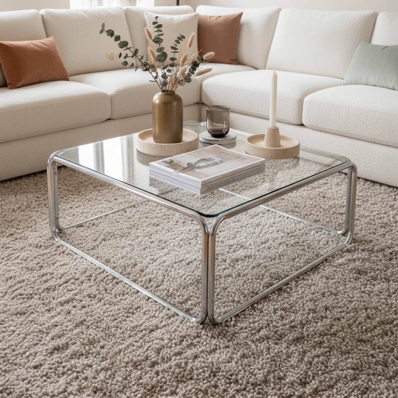 Couchtisch quadratisch, aus gehärtetem Glas, 90x90 cm