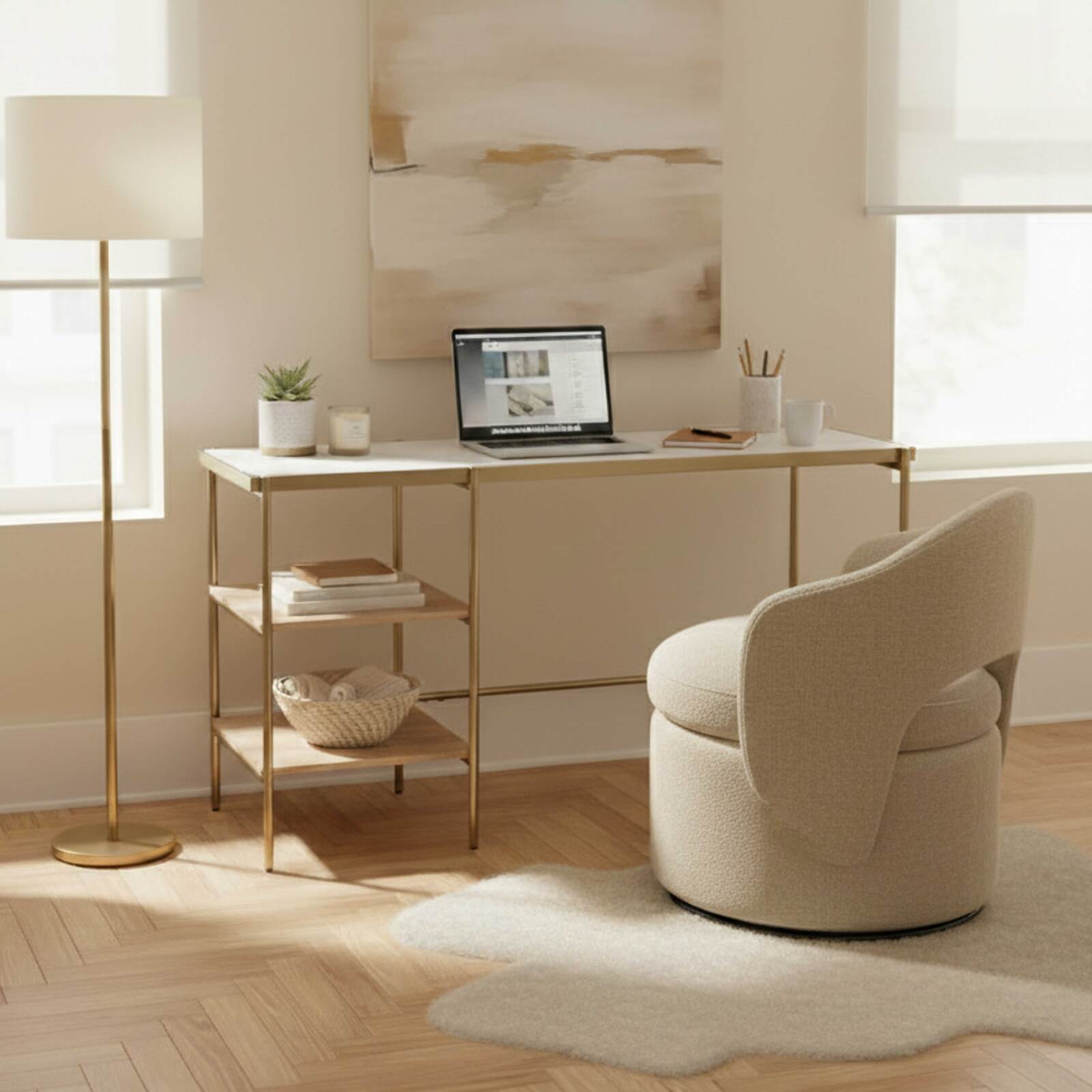 Schreibtisch mit Marmorregalen und Mangoholz