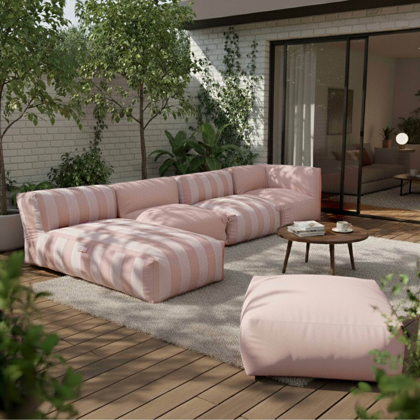 Chaiselongue im gestreiften Design für ein modulares Outdoor-Sofa