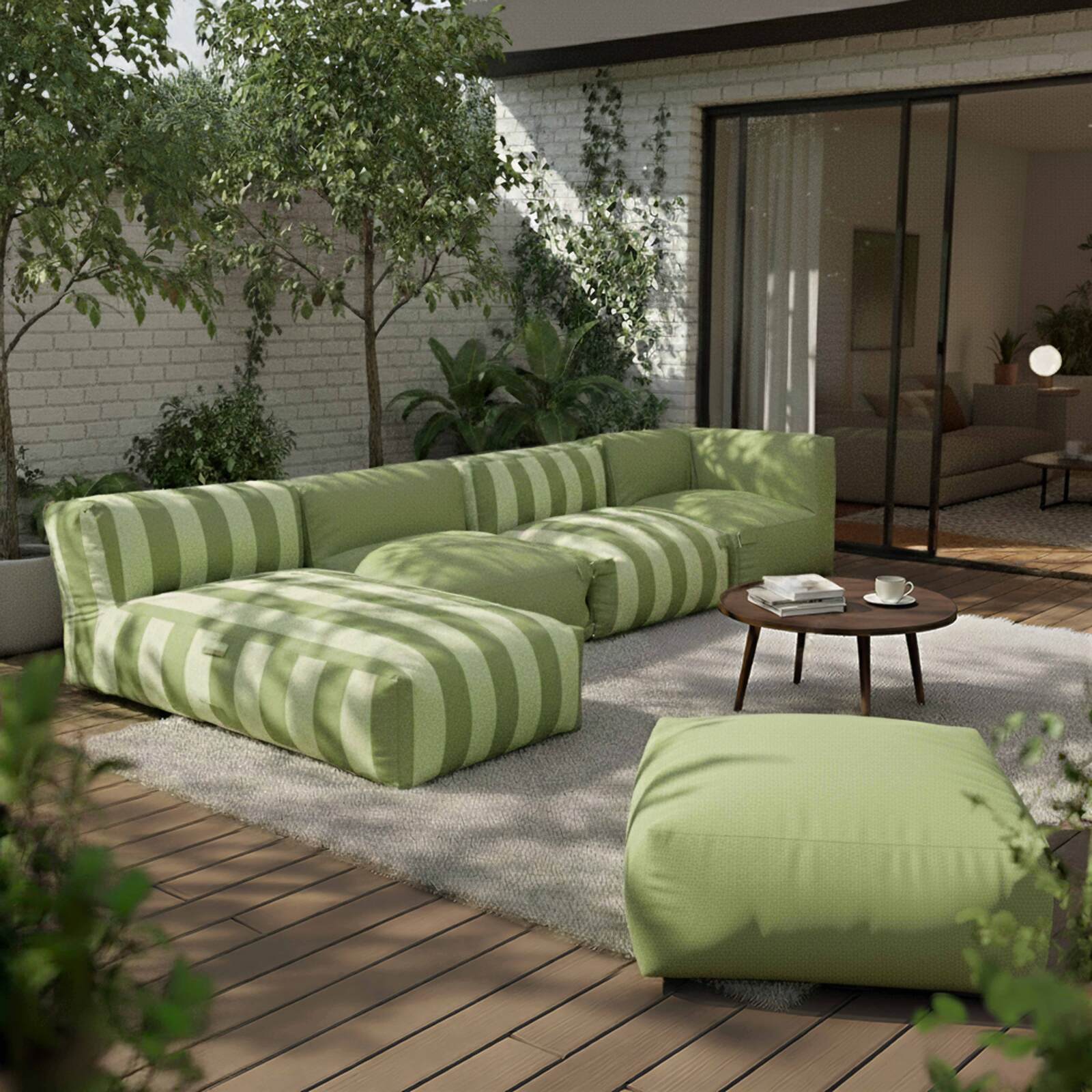Chaiselongue im gestreiften Design für ein modulares Outdoor-Sofa