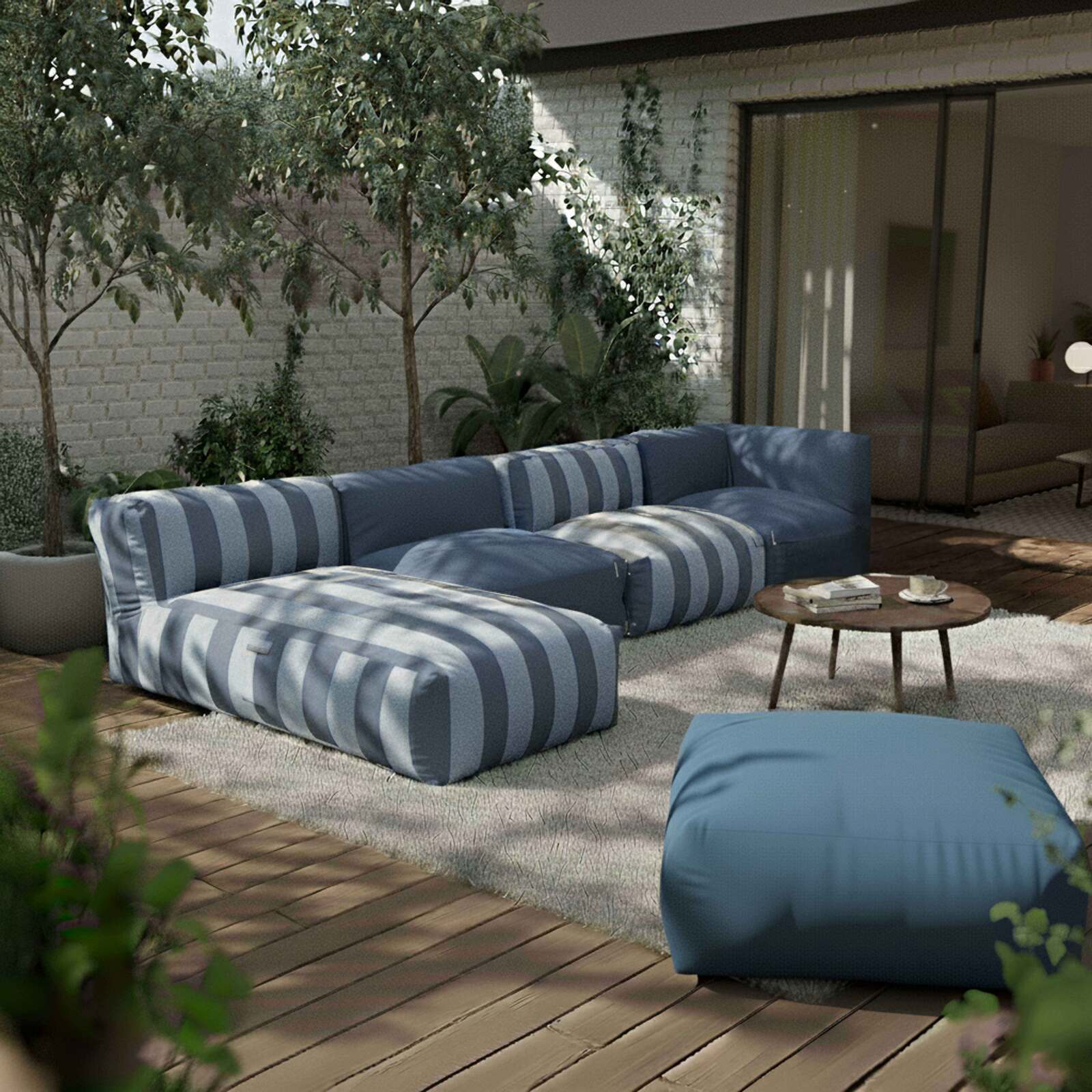 Chaiselongue im gestreiften Design für ein modulares Outdoor-Sofa