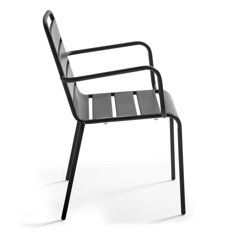 Rechteckiger Gartentisch 180 x 90 cm und 6 Stühle mit Armlehnen aus Metall