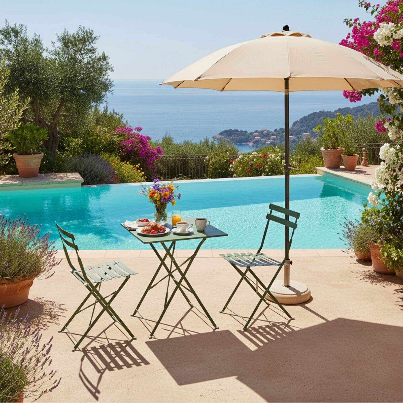 Gartentisch Bistro-Stil Quadratisch klappbarer aus Metall, 2 Personen, 60x60 cm