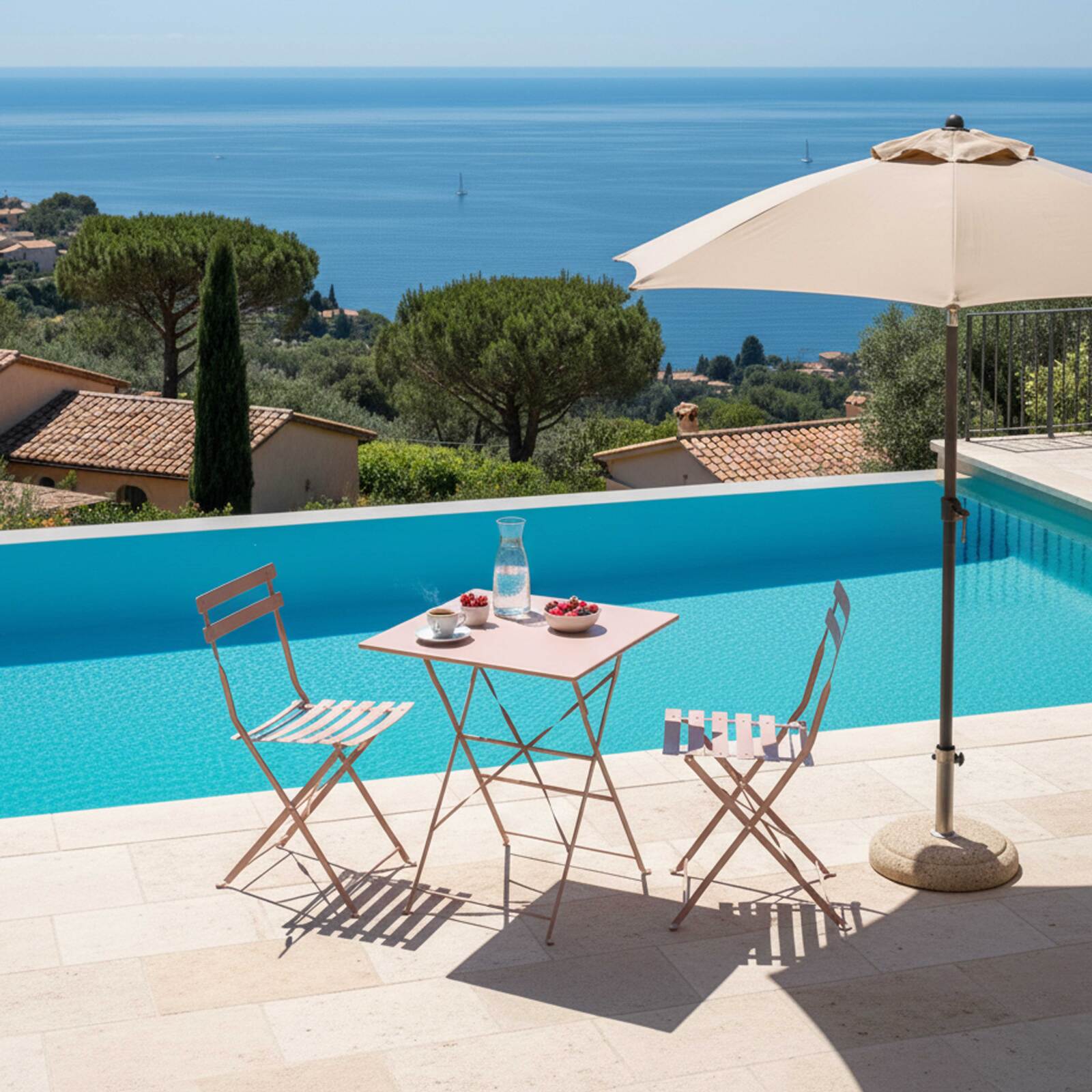 Gartentisch Bistro-Stil Quadratisch klappbarer aus Metall, 2 Personen, 60x60 cm