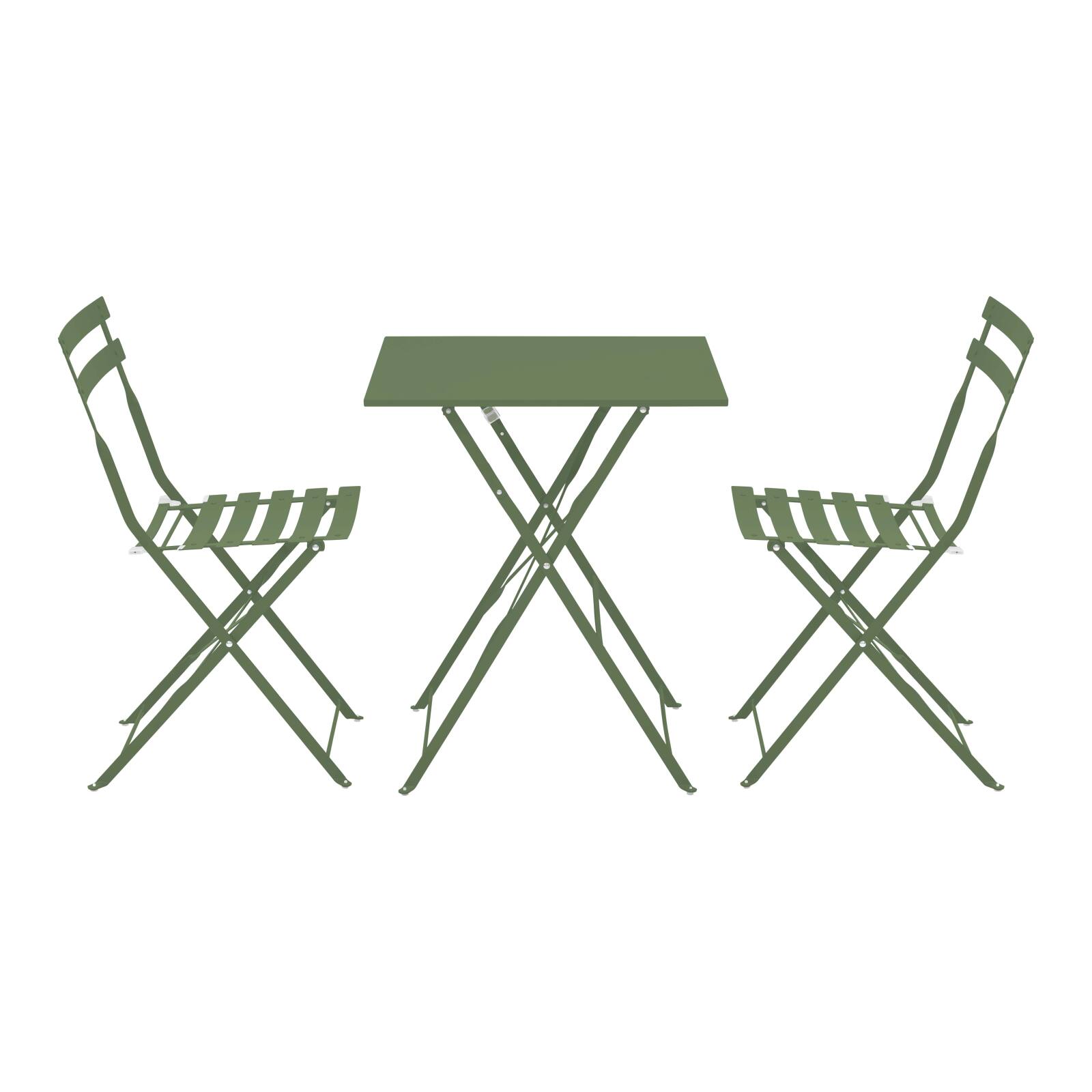 Gartentisch im Bistro-Stil, quadratisch, klappbar, aus Metall, 60x60 cm, und 2 Stühle klappbar