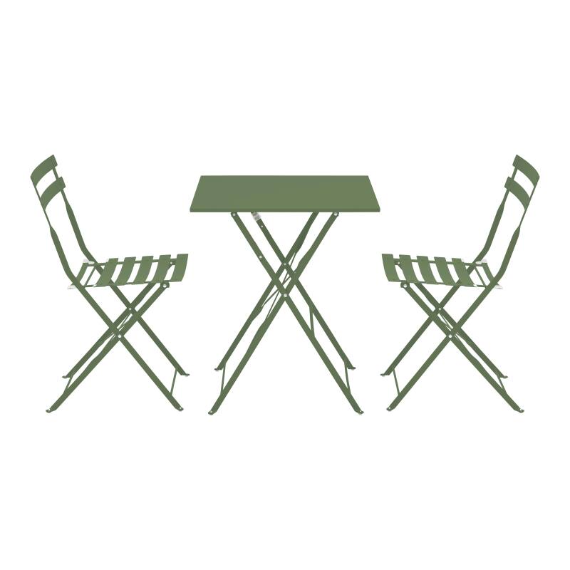 Gartentisch im Bistro-Stil, quadratisch, klappbar, aus Metall, 60x60 cm, und 2 Stühle klappbar (2/7)