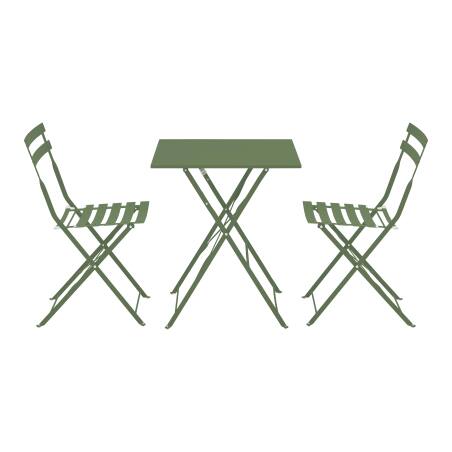 Gartentisch im Bistro-Stil, quadratisch, klappbar, aus Metall, 60x60 cm, und 2 Stühle klappbar (2/7)