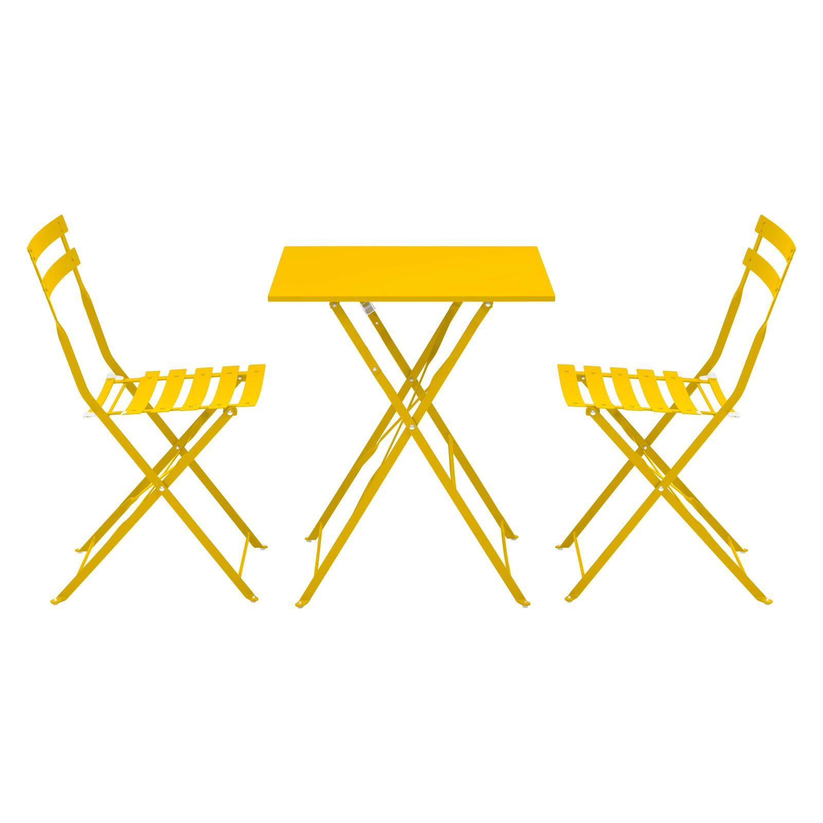 Gartentisch im Bistro-Stil, quadratisch, klappbar, aus Metall, 60x60 cm, und 2 Stühle klappbar