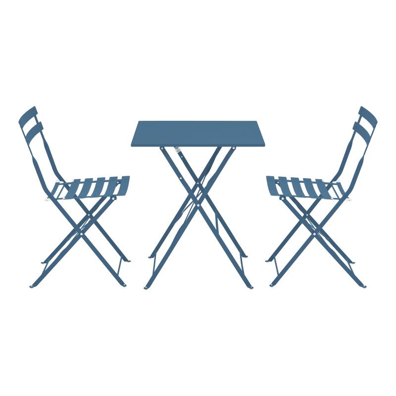 Gartentisch im Bistro-Stil, quadratisch, klappbar, aus Metall, 60x60 cm, und 2 Stühle klappbar (2/7)