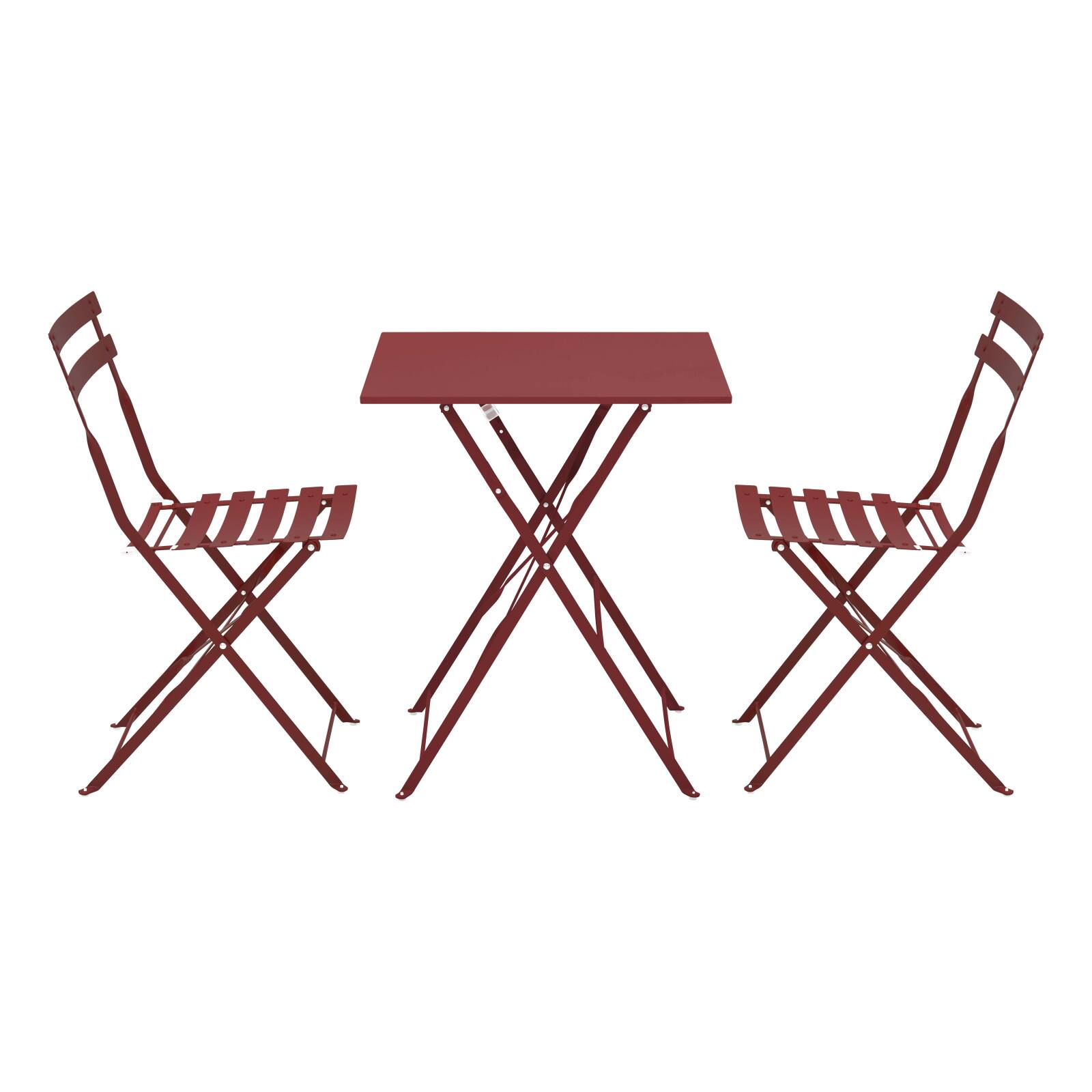 Gartentisch im Bistro-Stil, quadratisch, klappbar, aus Metall, 60x60 cm, und 2 Stühle klappbar