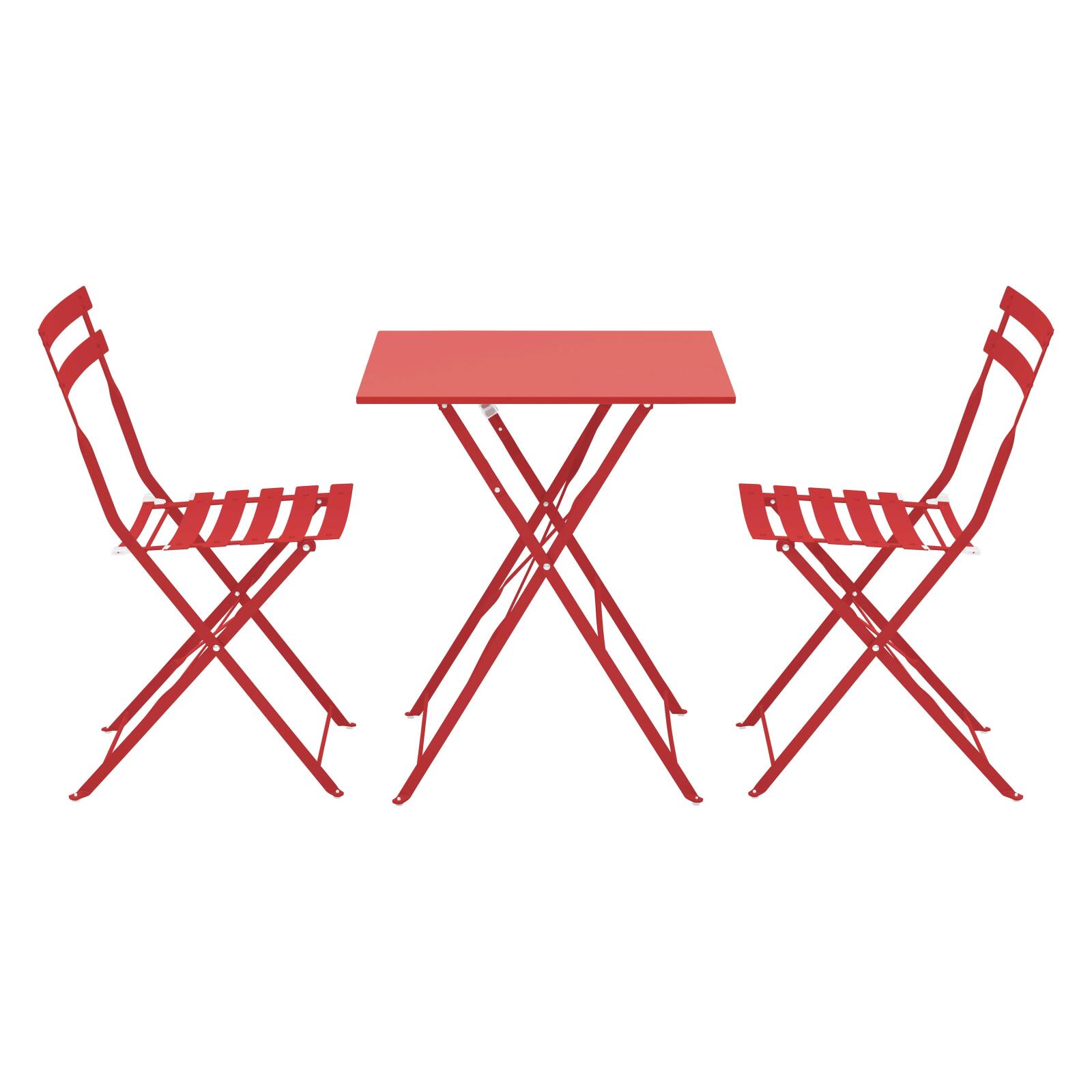 Gartentisch im Bistro-Stil, quadratisch, klappbar, aus Metall, 60x60 cm, und 2 Stühle klappbar