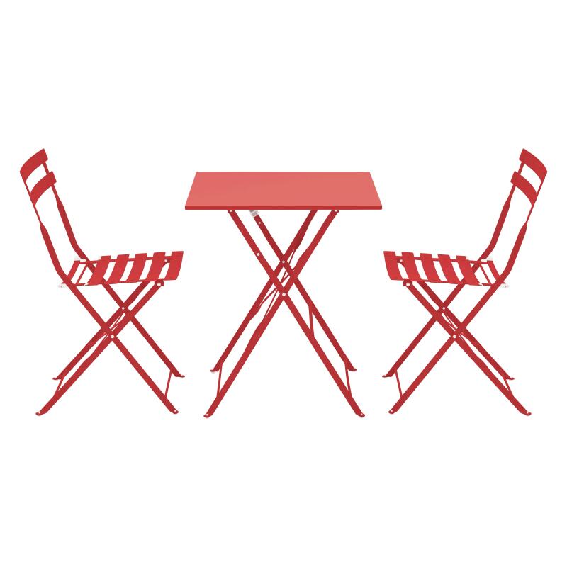 Gartentisch im Bistro-Stil, quadratisch, klappbar, aus Metall, 60x60 cm, und 2 Stühle klappbar (2/7)