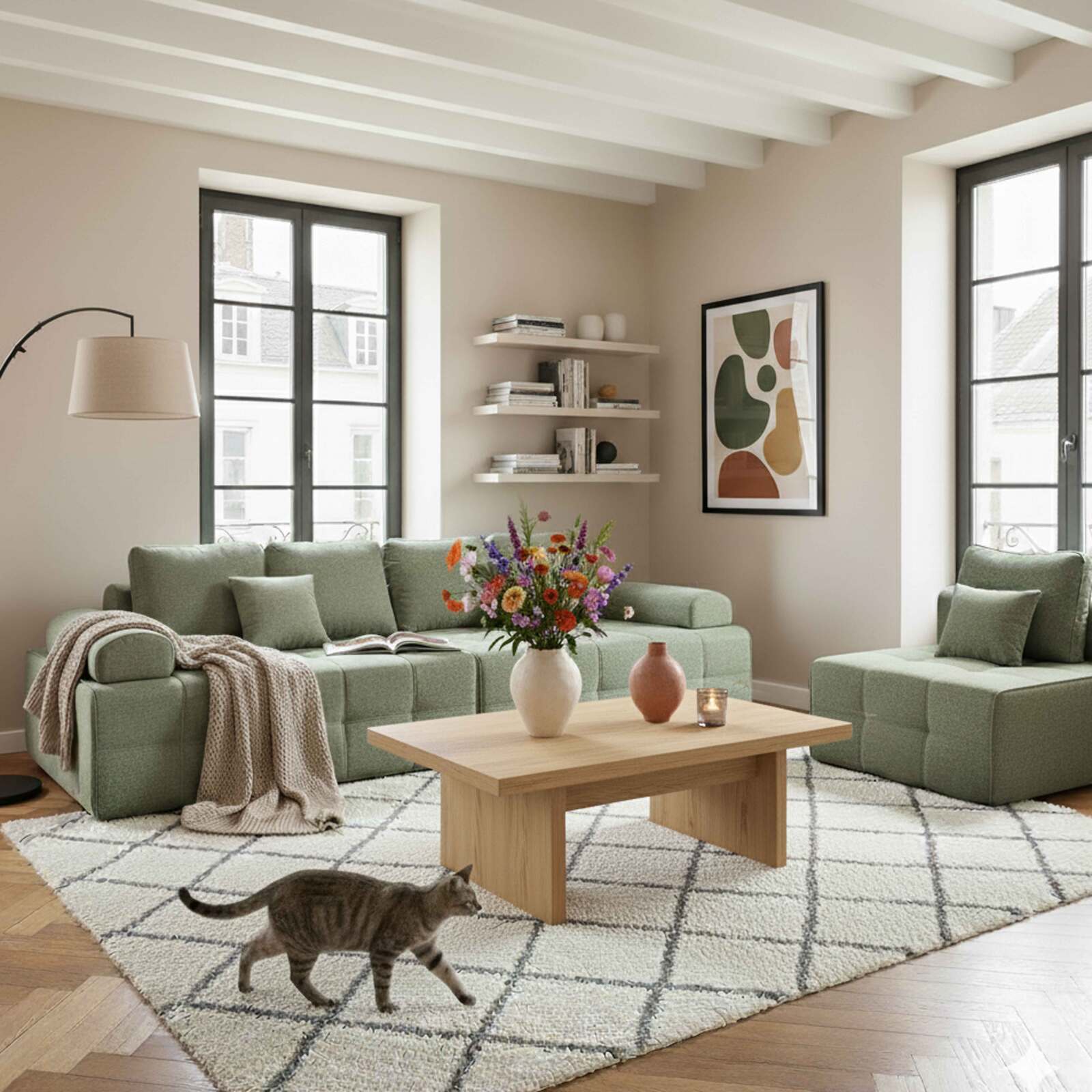 Linker Sessel für modulares sofa aus stoff mit Kissen