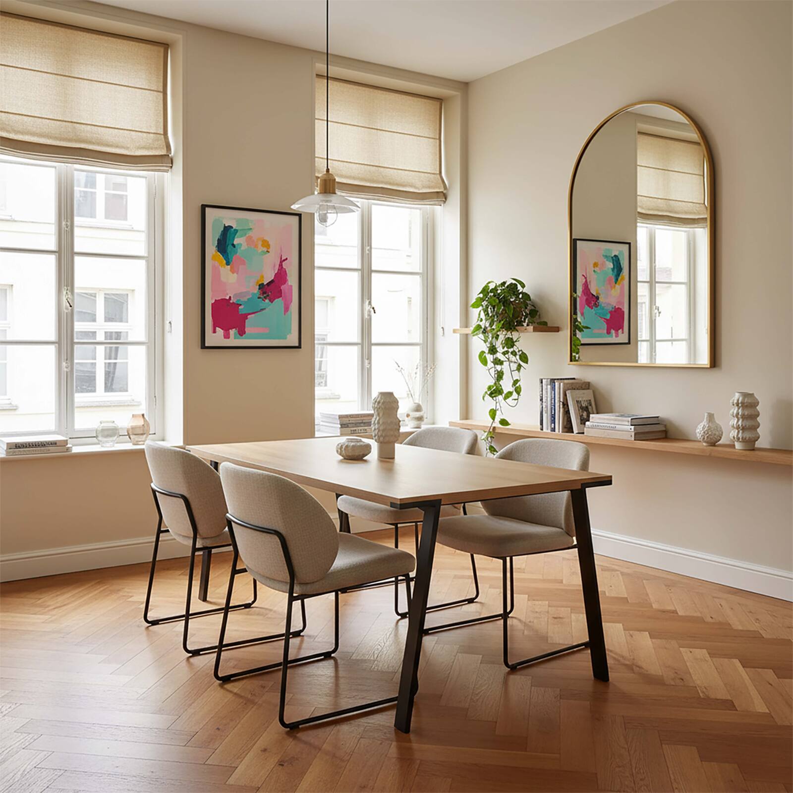 Esstisch rechteckig, aus Holzoptik und Metall, für 8 Personen