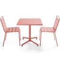 Gartentisch im Bistro-Stil, quadratisch, neigbar, aus Metall mit Einbaufuß, 70x70 cm, und 2 Stühle
