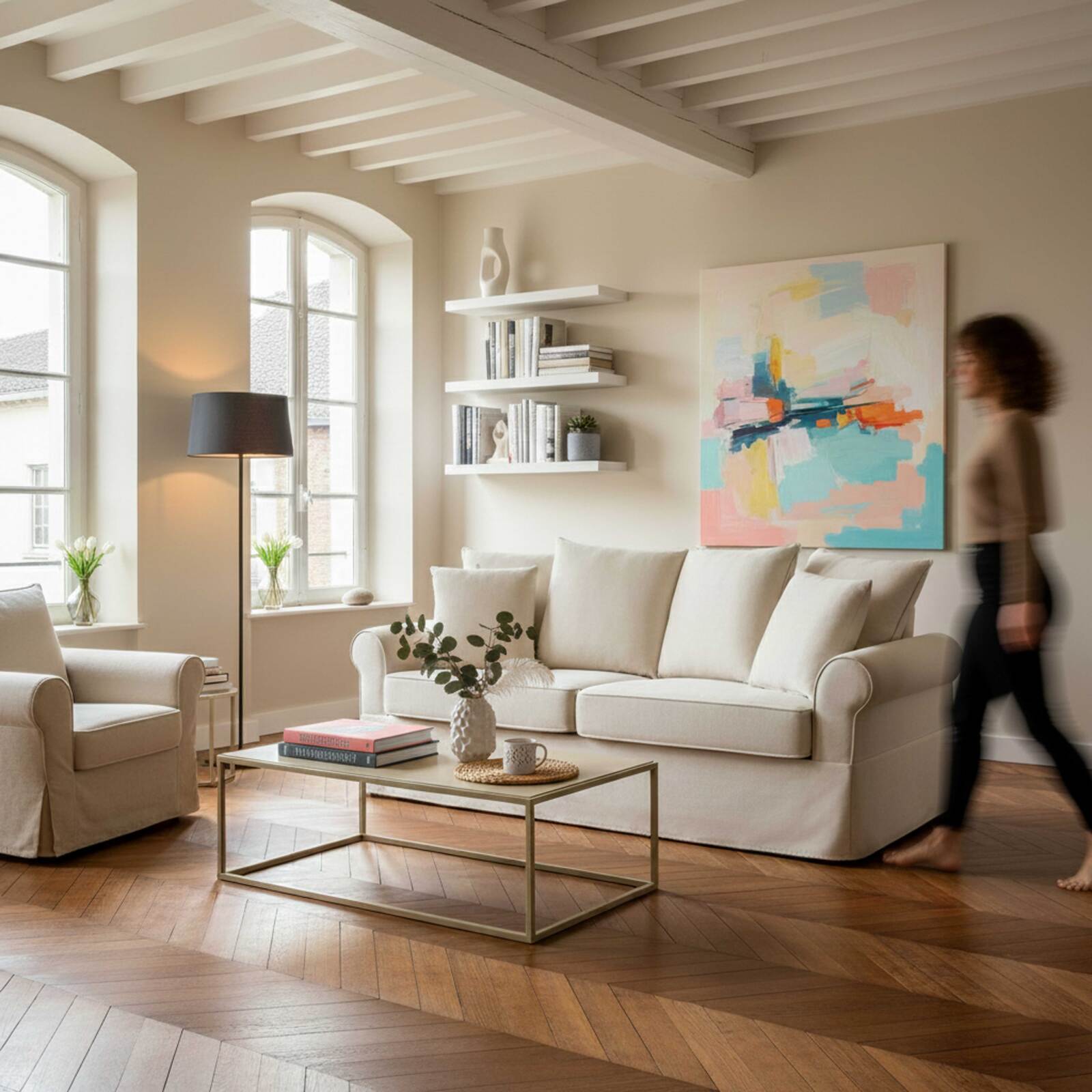 Sofa 3-Sitzer aus Stoff mit Kissen