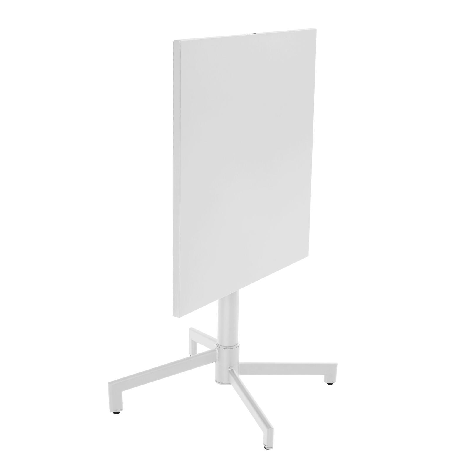 Gartentisch im Bistro-Stil, quadratisch, neigbar, aus Metall mit Einbaufuß, 70x70 cm, und 2 Stühle mit Armlehnen