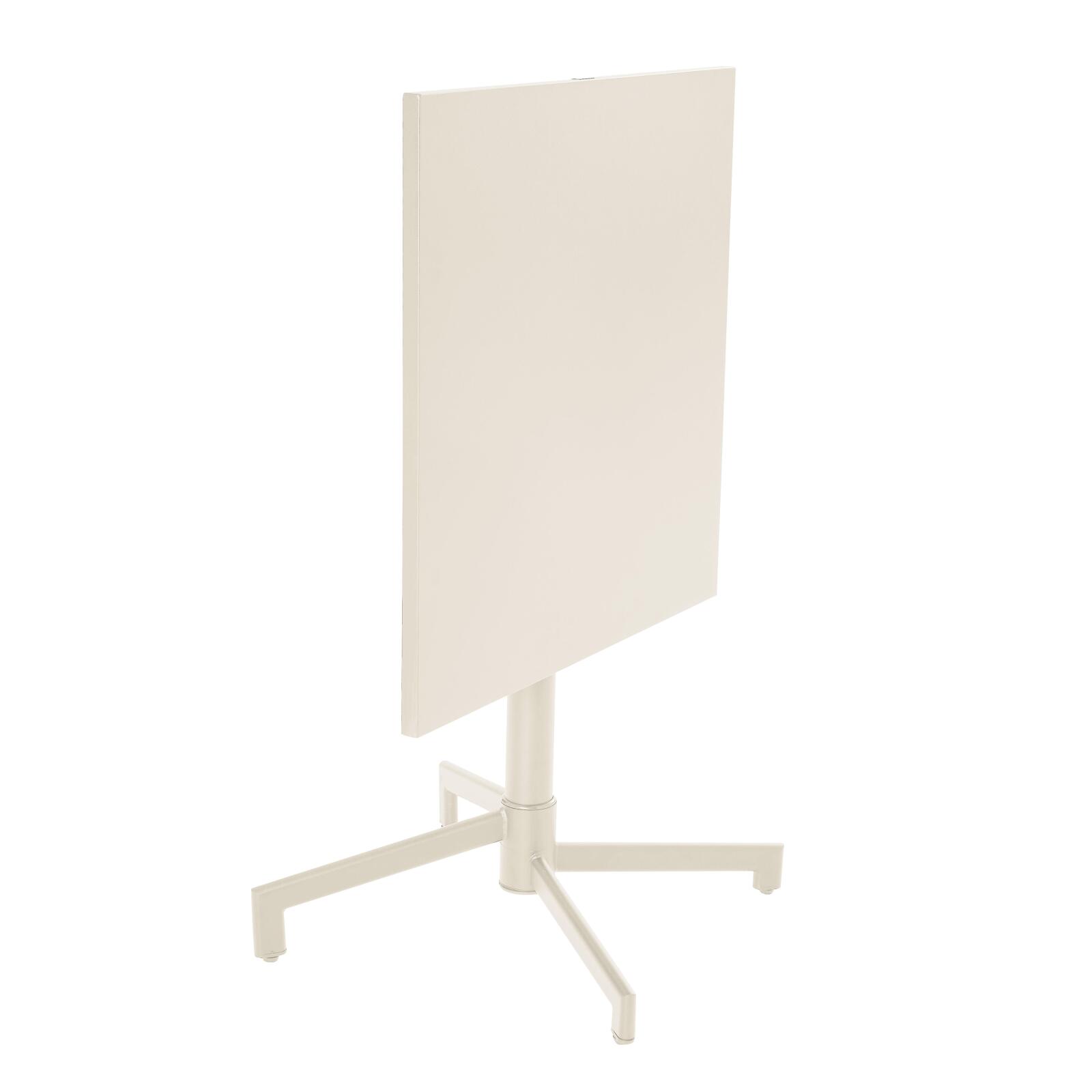 Gartentisch im Bistro-Stil, quadratisch, neigbar, aus Metall mit Einbaufuß, 70x70 cm, und 2 Stühle mit Armlehnen