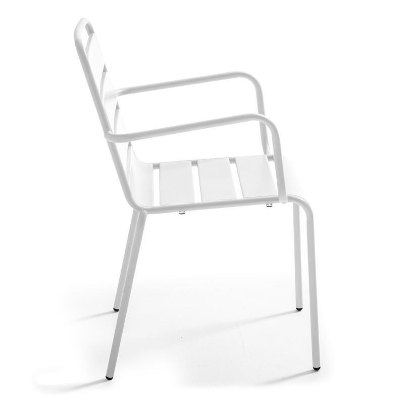 Rechteckiger Gartentisch 180 x 90 cm und 6 Stühle mit Armlehnen aus Metall