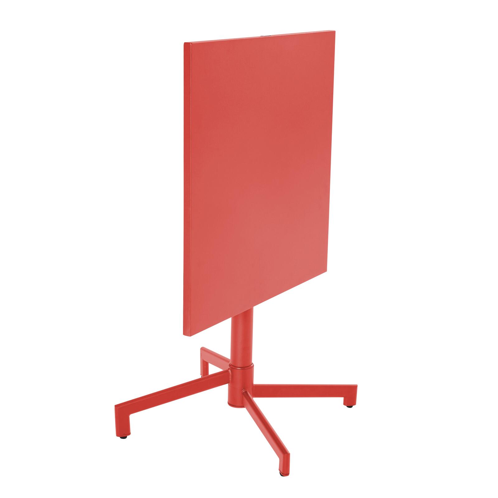 Gartentisch im Bistro-Stil, quadratisch, neigbar, aus Metall mit Einbaufuß, 70x70 cm, und 2 Stühle mit Armlehnen