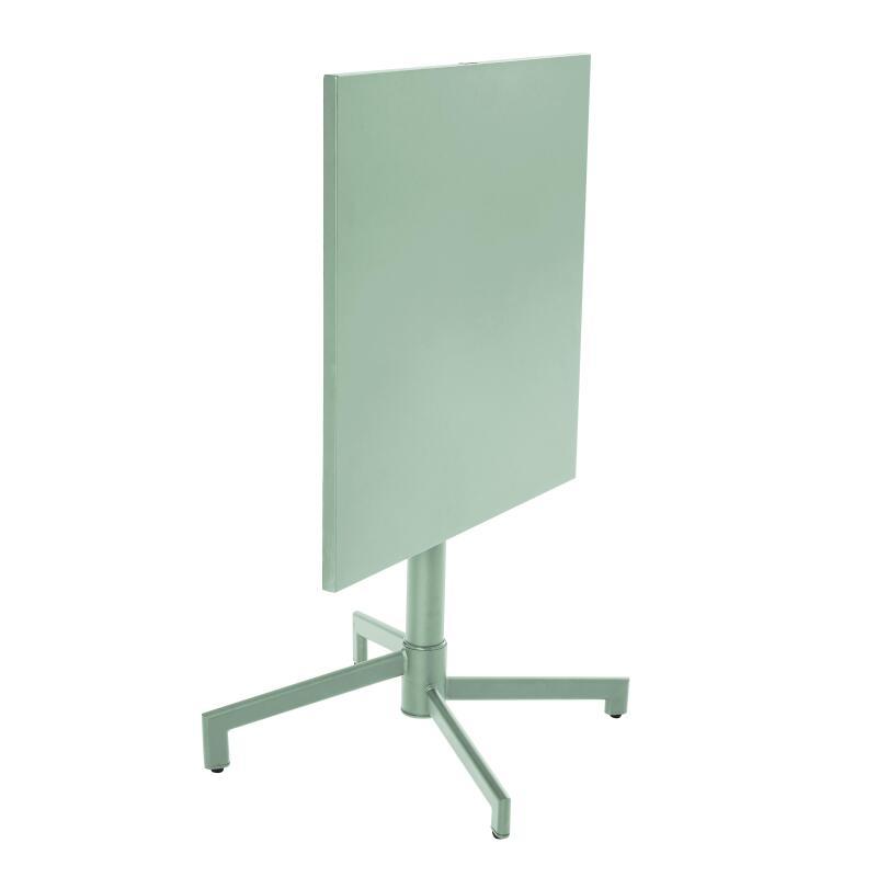 Gartentisch im Bistro-Stil, quadratisch, neigbar, aus Metall mit Einbaufuß, 70x70 cm, und 2 Stühle mit Armlehnen (4/9)