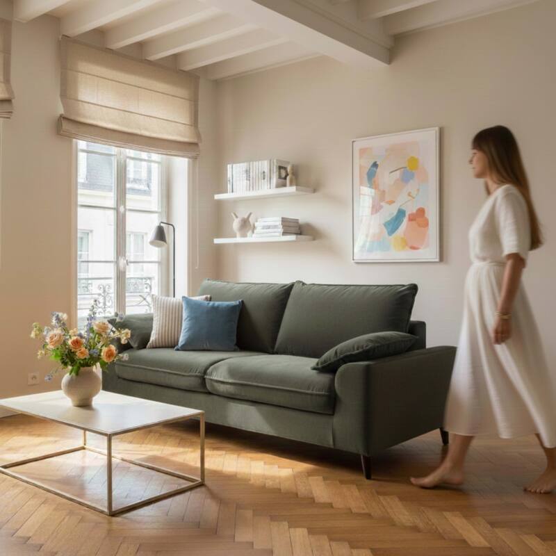 Sofa 3-Sitzer aus Samtbezug abnehmbar mit Kissen